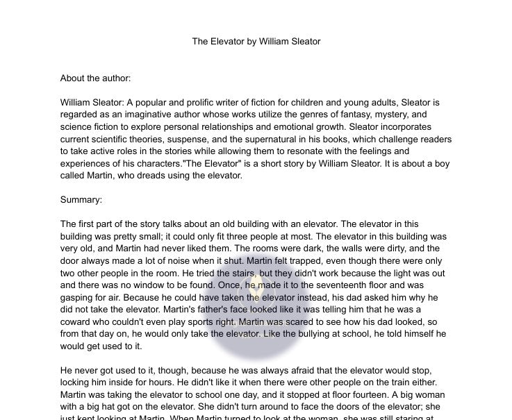 The Elevator | William Sleator | PDF Detailed Analysis for Exam Prep.